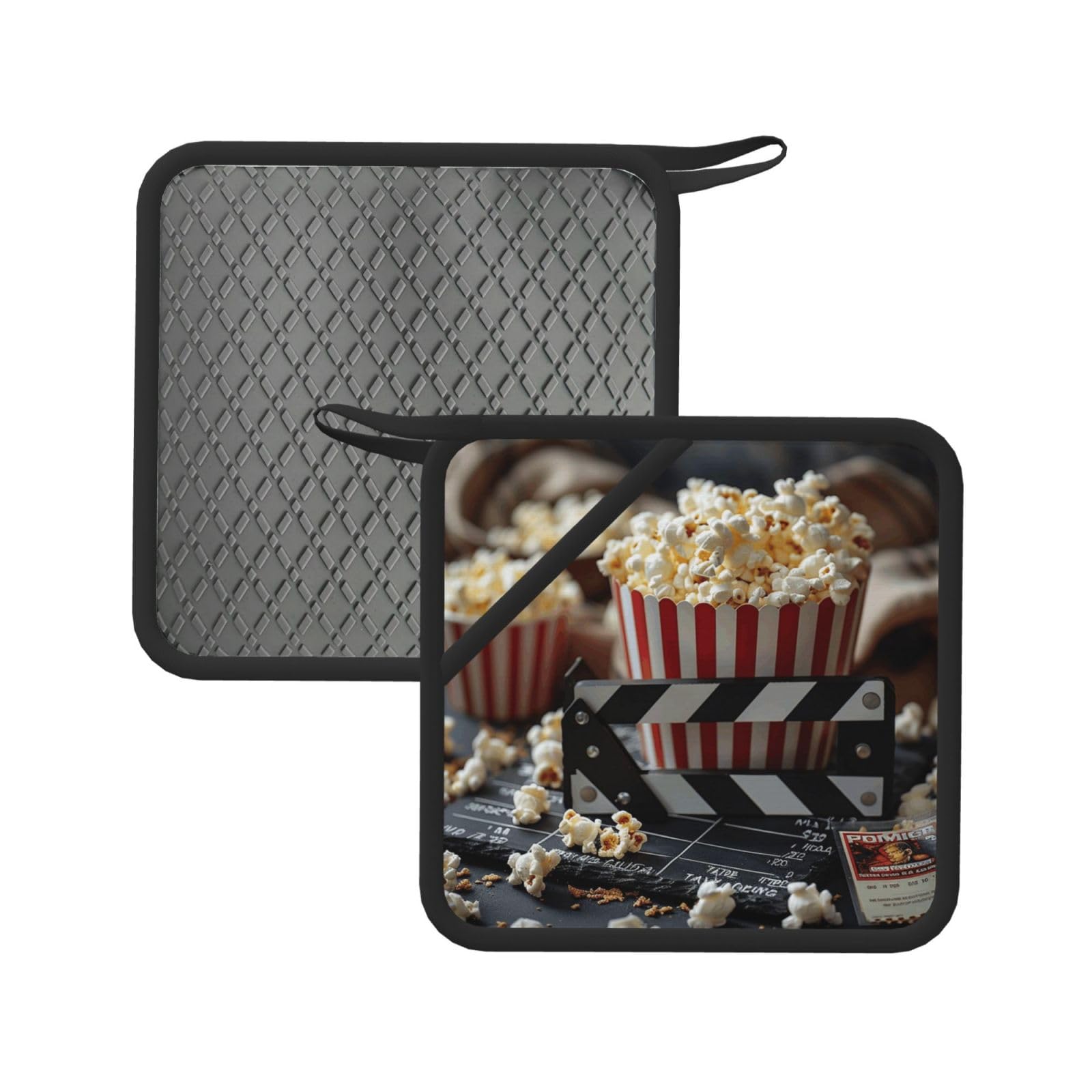 Pot Holders Set of 2 Kitchen Heat Resistant Potholders Cinema Clapboard and Popcorn Silicone Aunty-hot Pad Cotton Lining Oven Hot Pads for Cooking Baking BBQ Microwave Kitchen