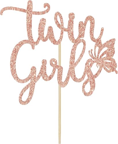 Miniatura 5 de Decoración para tartas de niñas gemelas con purpurina de oro rosa  Decoración para pastel de baby shower individual  Oh Babies, bienvenida a bebés