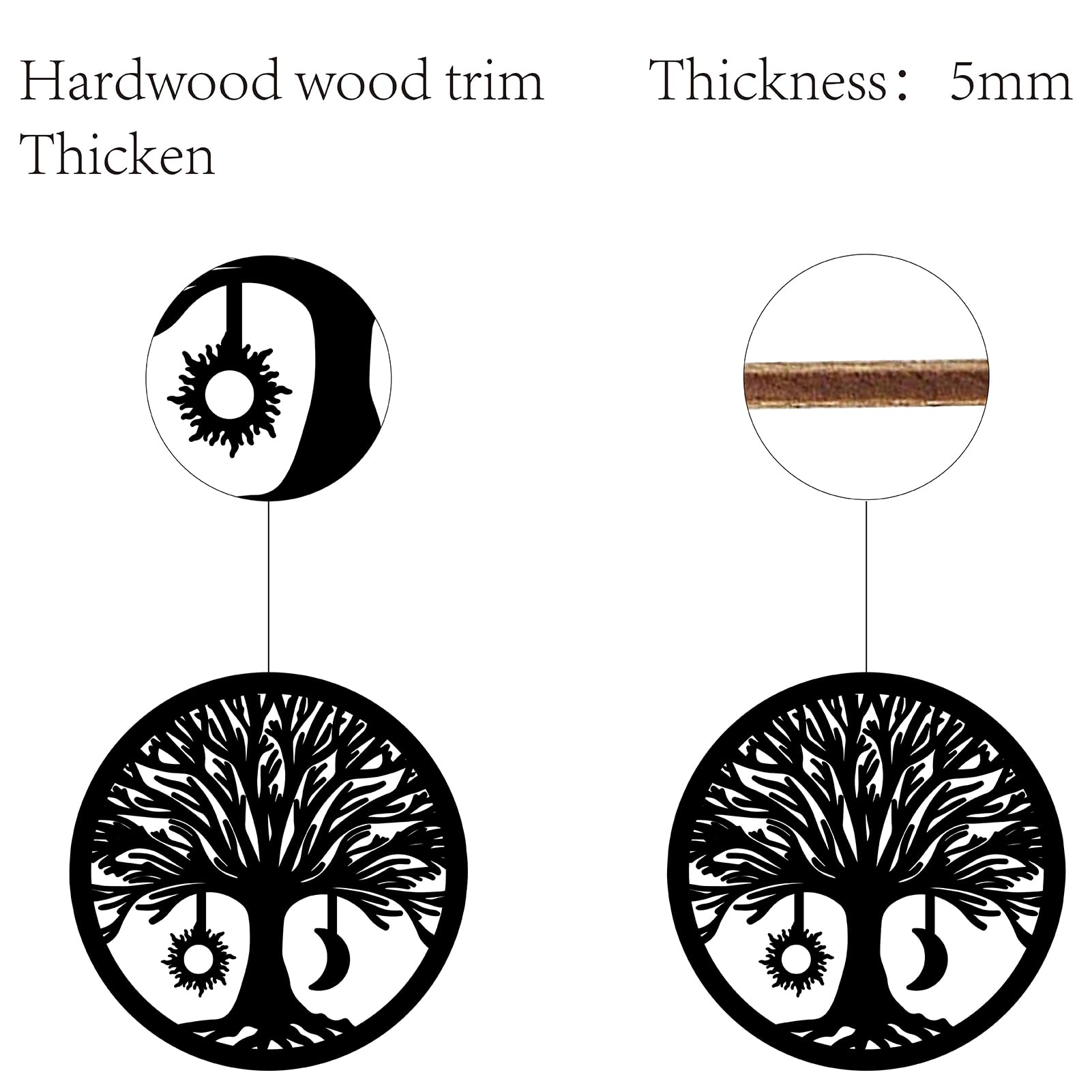 CREATCABIN Arbre Vie Art Mural Panneau Bois Découpes Noir Naturel Bois