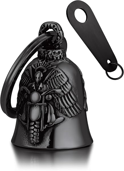 Bandmax Clochette Moto Porte Bonheur en Acier Inoxydable, Cloche de Moto Ailé à Motif d'Ange, Viking, Boussole, Marteau, Celtique, Crâne, Guardian Bell - 1