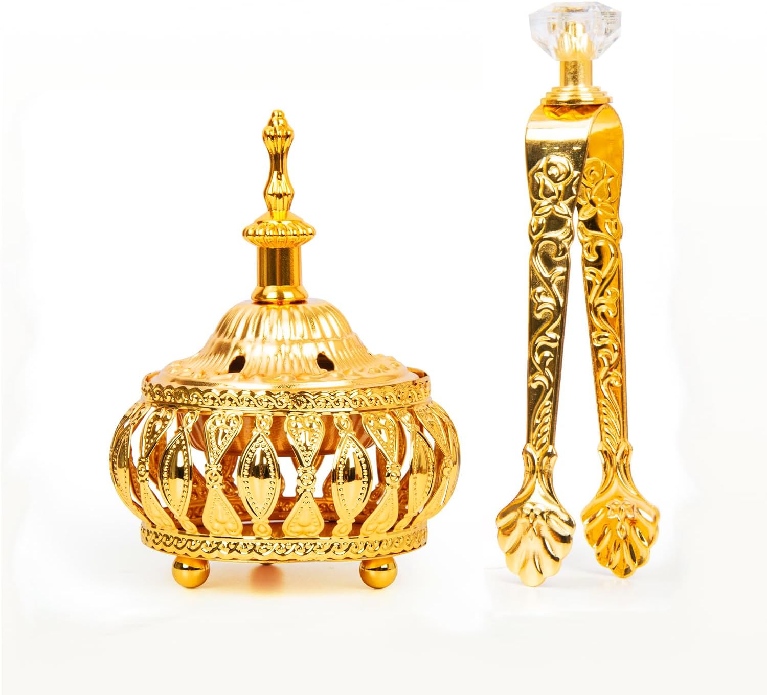 Golden Incense Holder, Frankincense Charcoal Incense Resin Stand, Bakhoor Incense Burner, Ideal for Aromatherapy Yoga Spa, Arabian Vintage Home Christian Church Censer