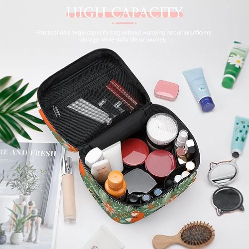 Miniatura 4 de Bolsa de maquillaje bolsa de cosméticos bolsa de maquillaje floral verde zorro bolsa de maquillaje portátil de cuero vegano bolsa de aseo con correa