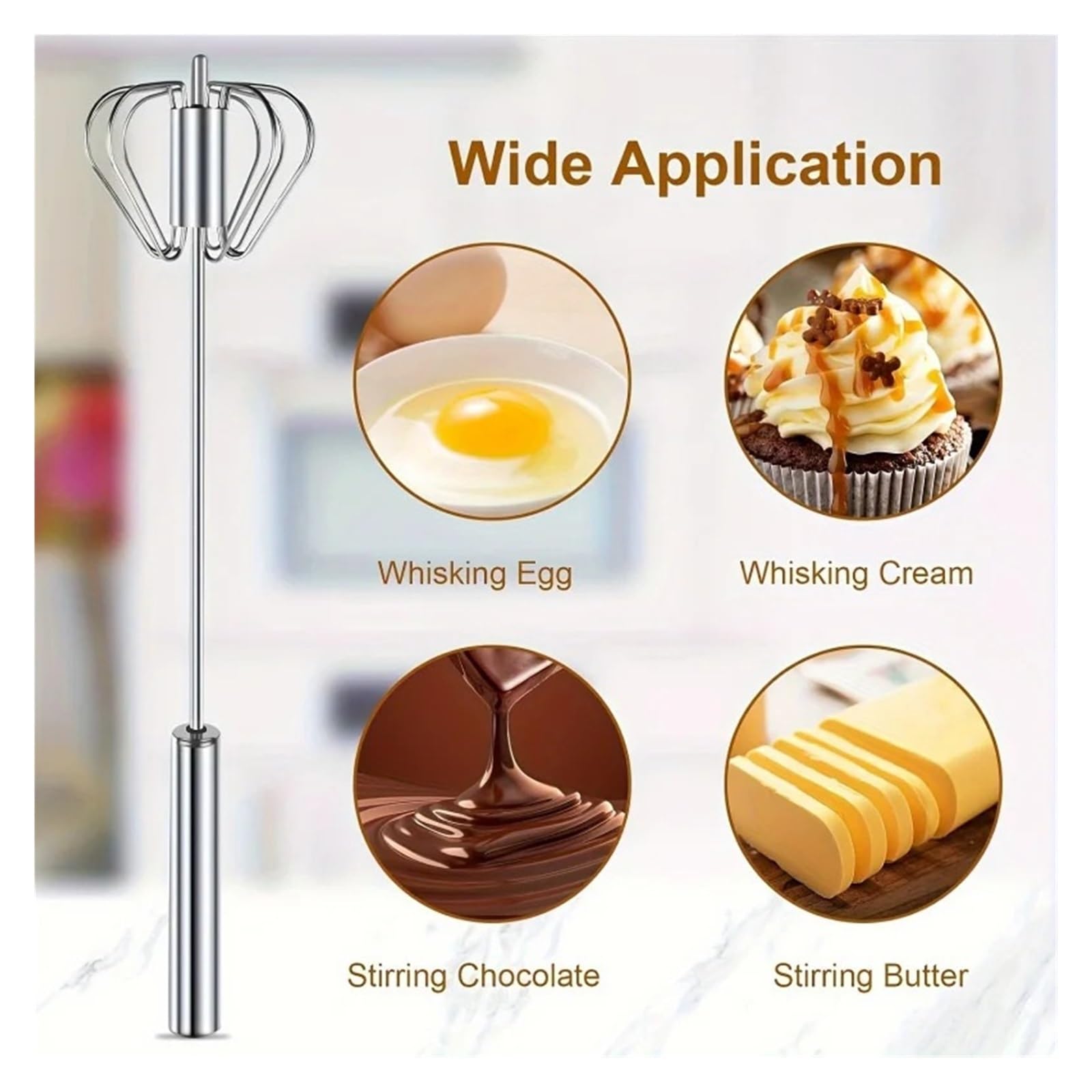 Mezclador de cocina batidor huevos acero inoxidable for mezclar y batir crema sin esfuerzo(M-2pcs-12inch)