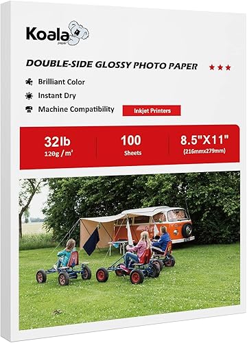Papel fotográfico brillante de doble cara Koala 8.5x11 pulgadas 120 gsm 100 hojas, compatible con impresoras de inyección y tinta de color 32LB