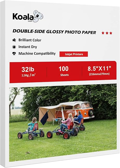 Koala Double Side Glossy Photo Paper 8.5x11 Inches 120gsm 100 Sheets Compatible with Inkjet Printer