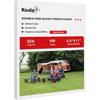 Koala Double Side Thin Glossy Photo Paper 8.5x11 Inches 120gsm 100 Sheets Compatible with Inkjet Printer and Dye Ink 32LB