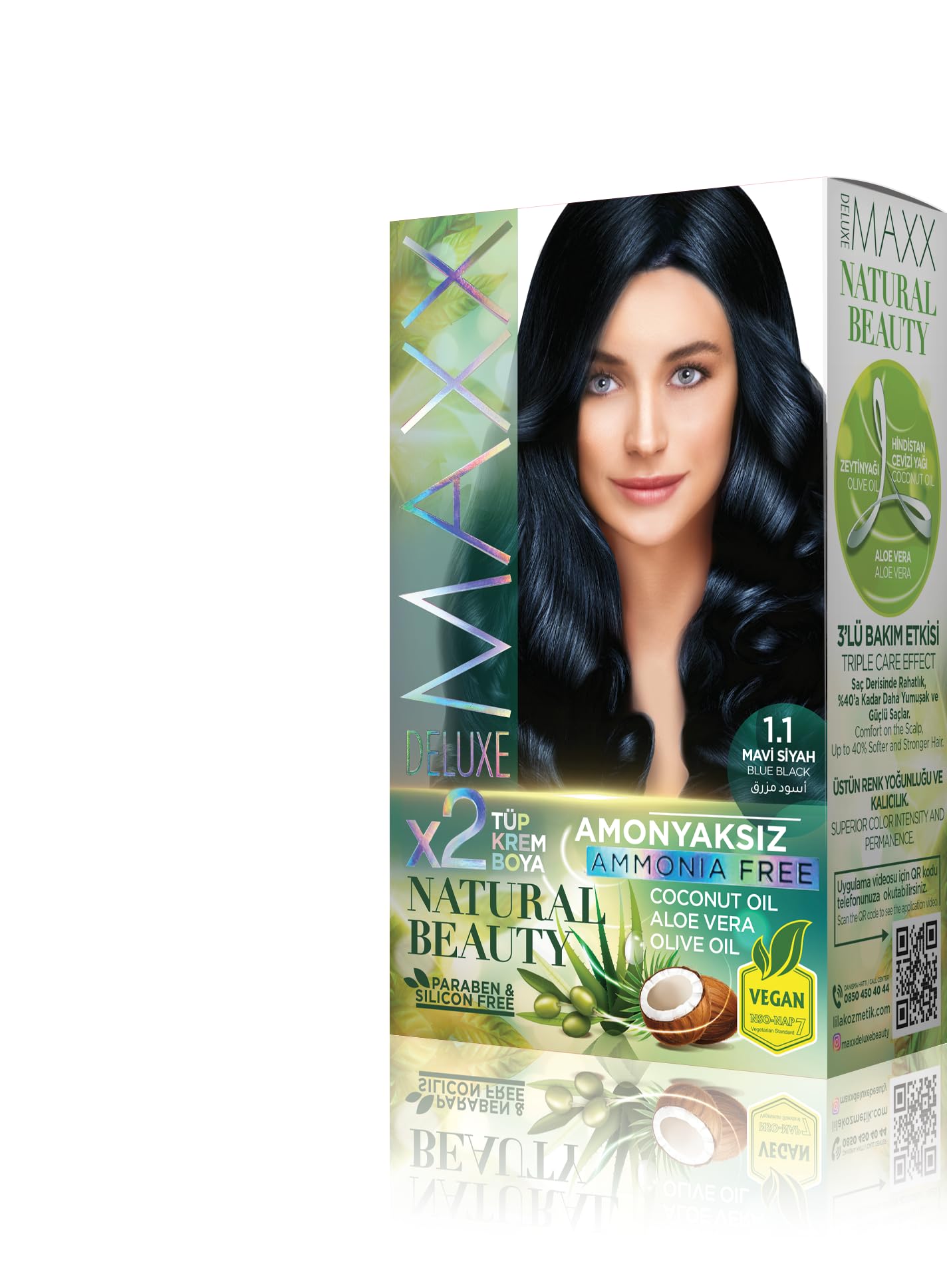 Maxx Deluxe Natural Beauty Amonyaksız Set Saç Boyası 1.1 Mavi Siyah