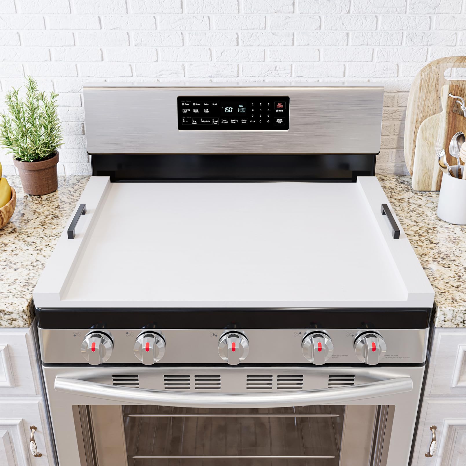 SpaceAid Noodle Board Stove Kitchen Cover with Handles, Top Covers for Gas Burners and Electric Stove, Oven Decor Accessories Wood Tray for Countertop, White Bamboo
