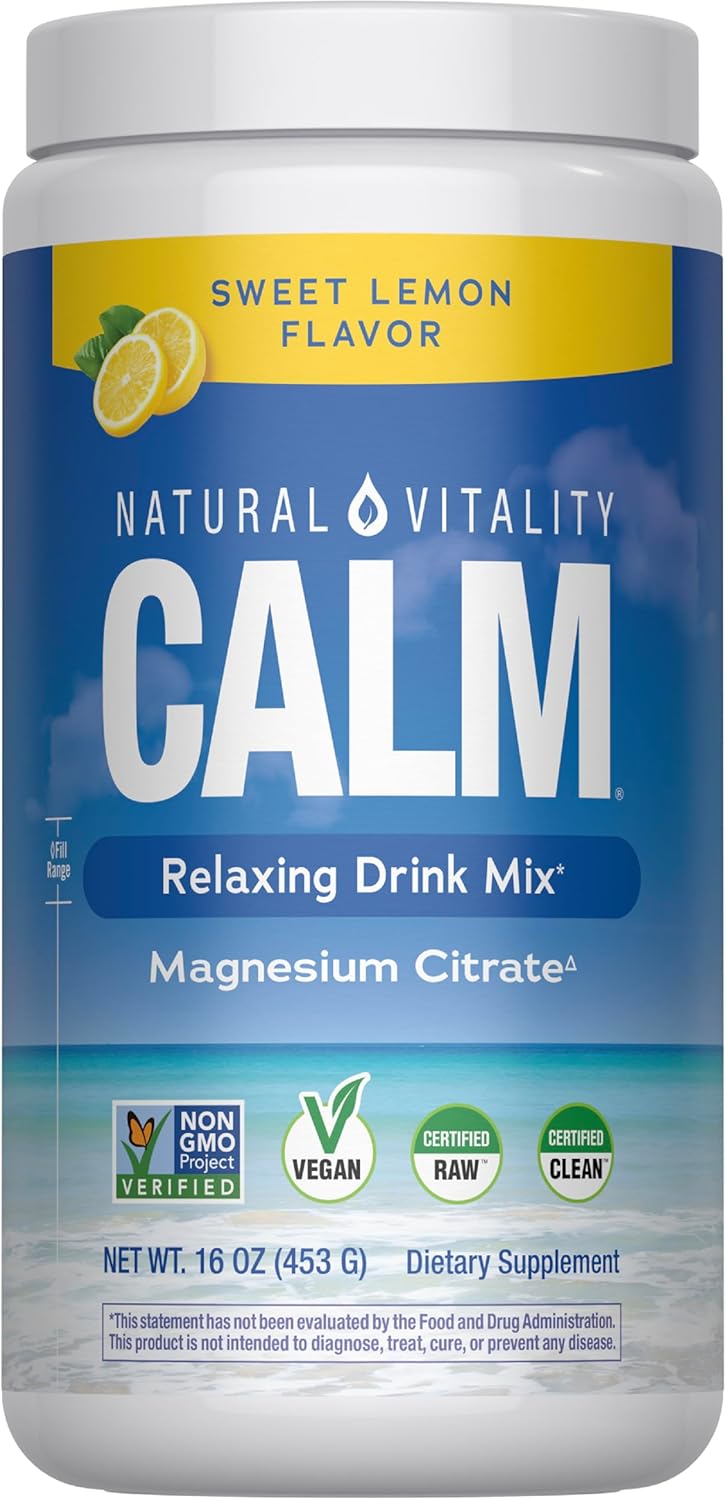 Natural Vitality Calm, Magnesium Supplement, Anti-Stress Drink Mix Powder, Gluten Free, Vegan, & Non-GMO, Sweet Lemon, 16 oz