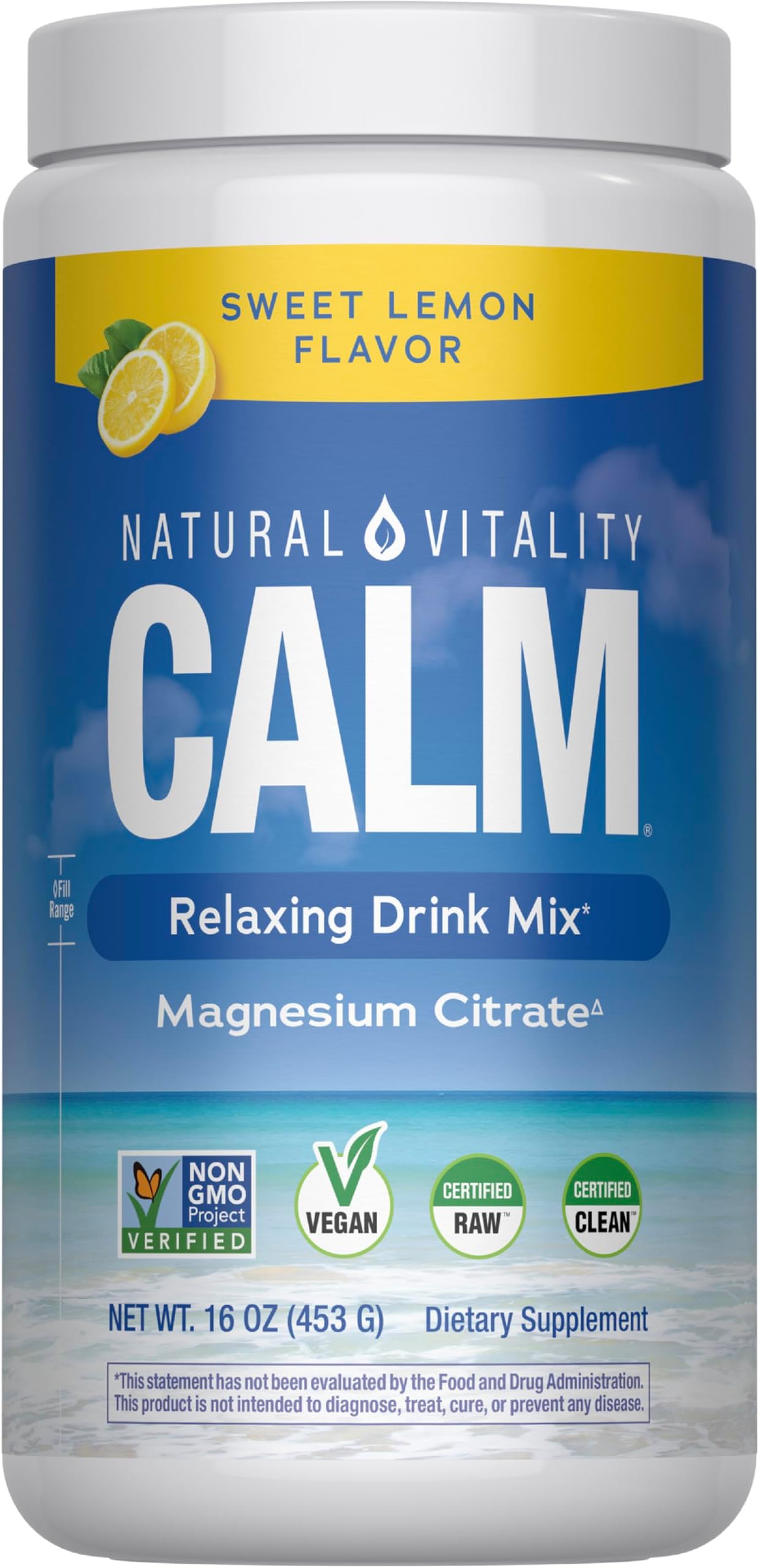 Natural Vitality, Natural Calm, The Anti-Stress Drink, Sweet Lemon Flavor, 16 oz (453 g)
