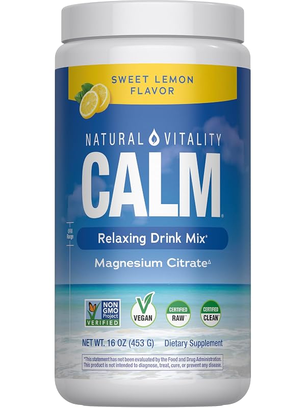 Natural Vitality Suplemento de Magnésio em Pó Sabor Limão 325 mg 448 g