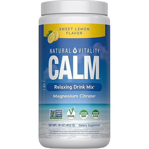 Natural Vitality Calm, Magnesium Supplement, Anti-Stress Drink Mix Powder, Gluten Free, Vegan, & Non-GMO, Sweet Lemon, 16 oz