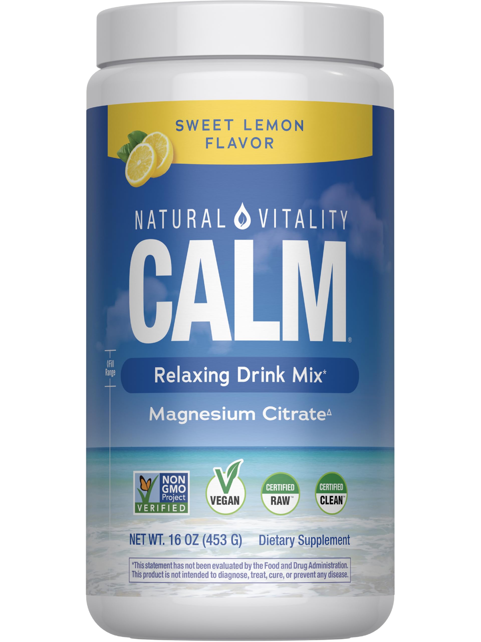 Natural Vitality Calm, Magnesium Supplement, Anti-Stress Drink Mix Powder, Gluten Free, Vegan, & Non-GMO, Sweet Lemon, 16 oz