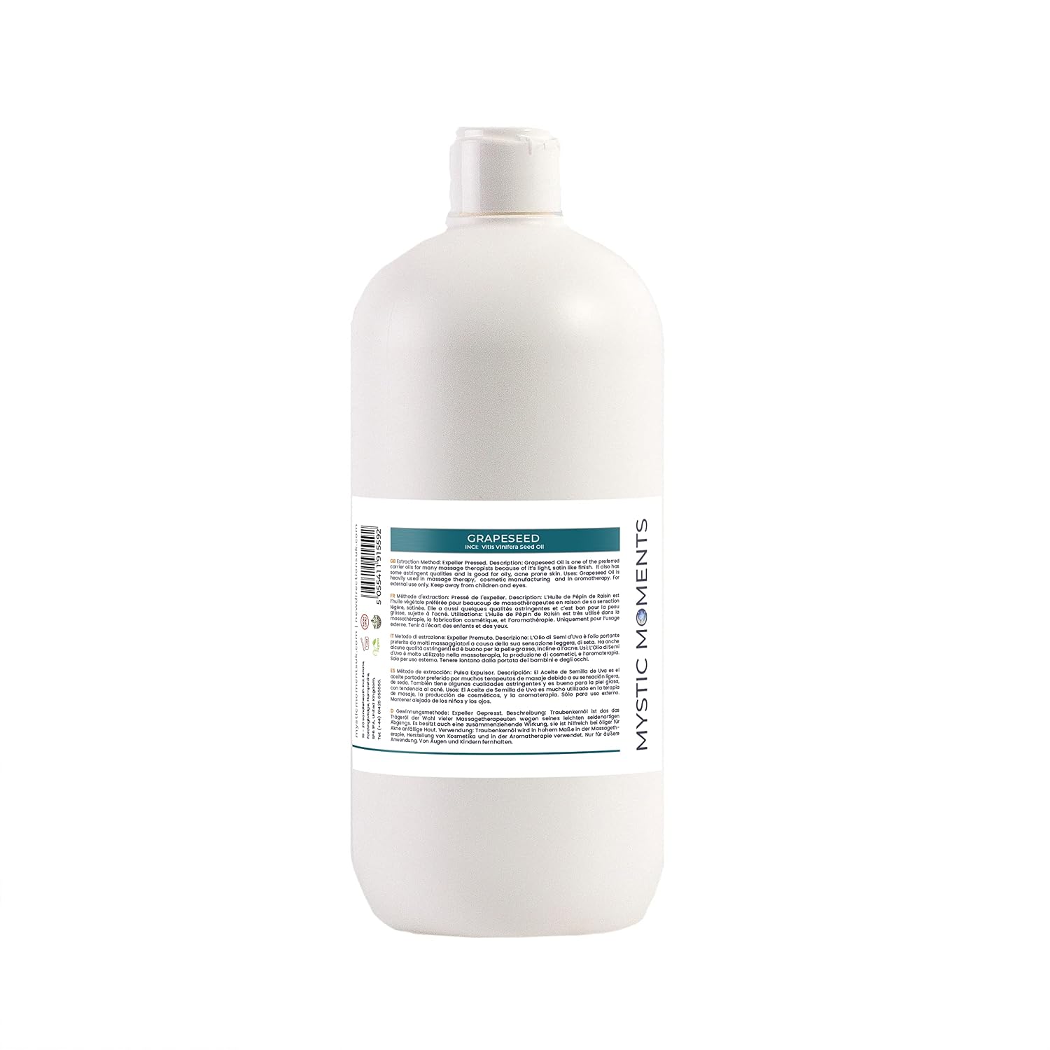 Mystic Moments| Grapeseed Carrier Oil 1 Litre | Vitis vinifera | Lightweight Moisturising Treatment for Skin, Hair & Massage | Fast Absorbing Natural Beauty