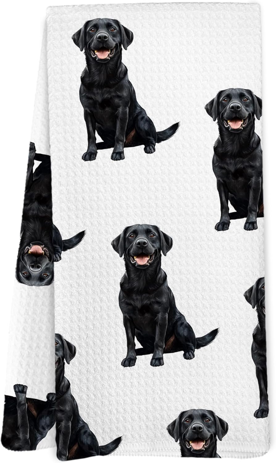 Black Labrador Retriever Dog Kitchen Dish Towels, Labrador Retriever Gifts for Women Men Hand Towels for Bathroom Kitchen Decor, Black Lab Gifts, 16x24 Inches