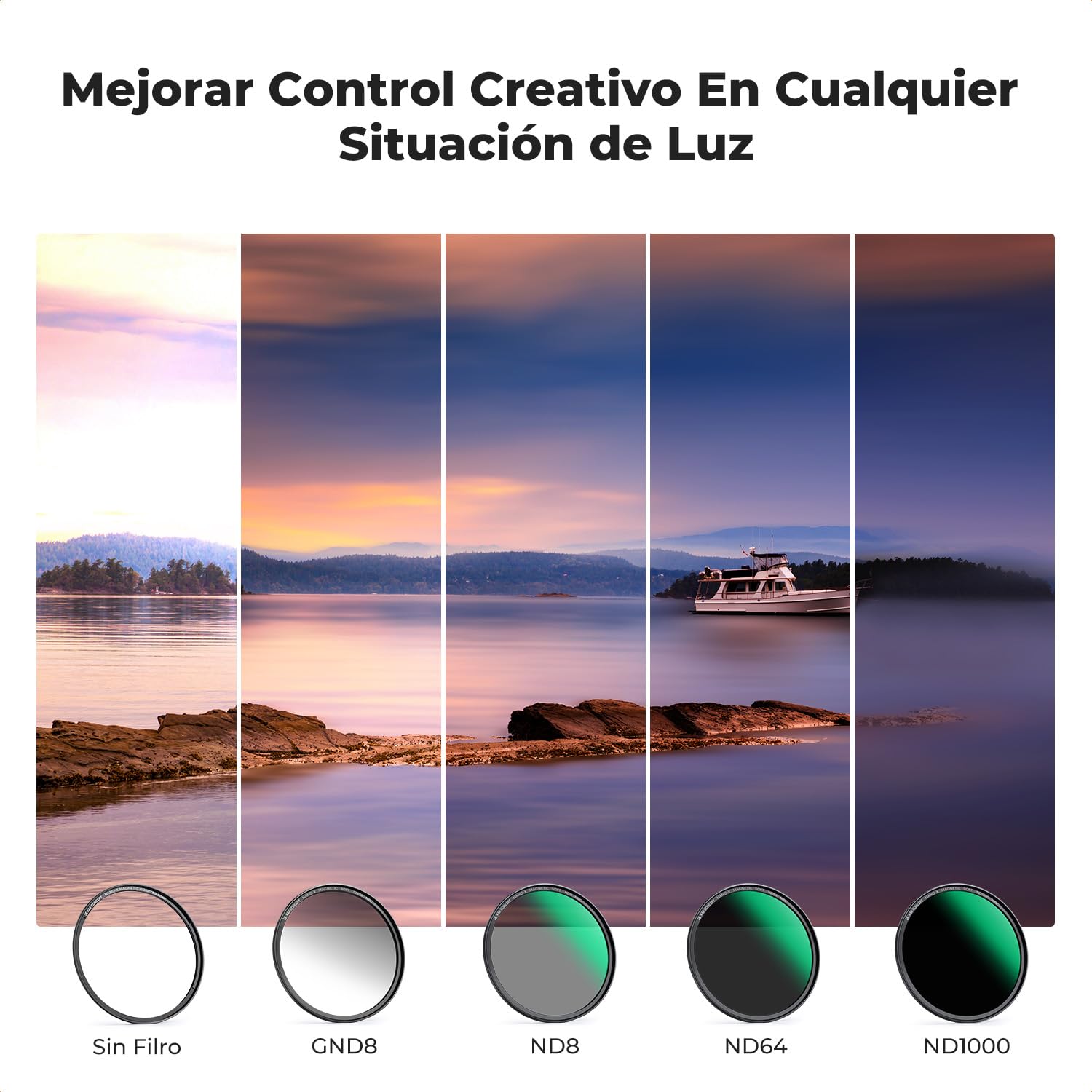K&F CONCEPT Nano-Xcel Pack de Filtros Magnéticos 72mm GND8+ND8+ND64+ND1000+Anillo de Adaptador Magnético