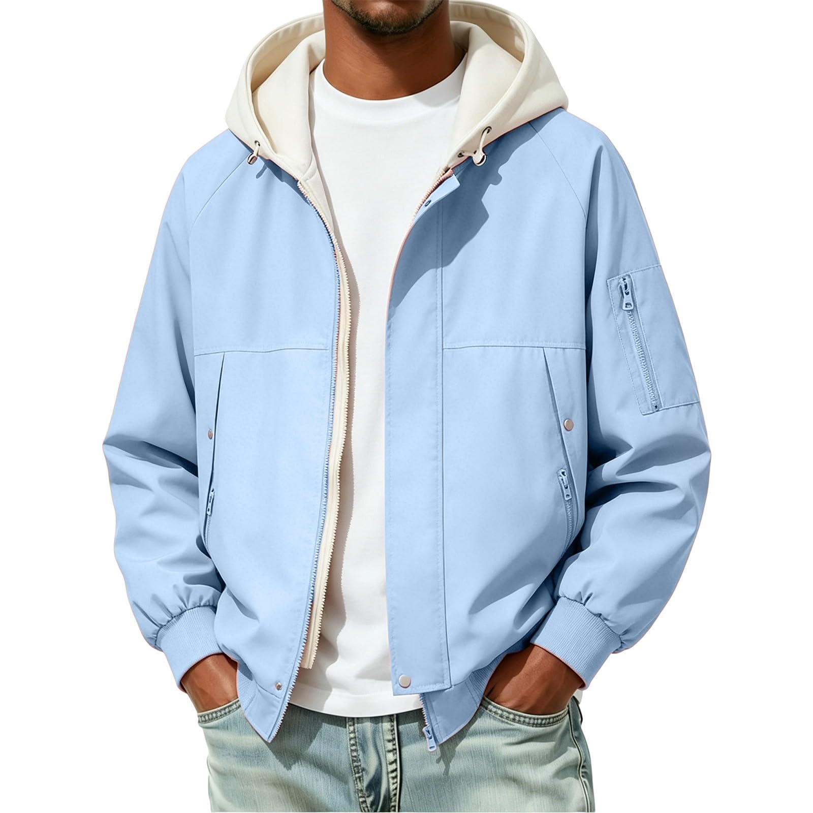 Giacca da uomo con cappuccio e zip intera, bomber casual a strati