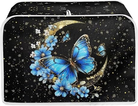 Blue Butterfly Moon 2 Slice Toaster Appliance Cover,Quilted Toaster Cover Bread Maker Cover,Kitchen Small Appliance Covers,Universal Size Microwave Toaster Oven Cover