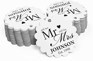 100 PCS Still Hers Mr & Still His Mrs Custom Made Scallop Edge Hang Tags Personalized Wedding Vows Renewal Favor Gift Tags