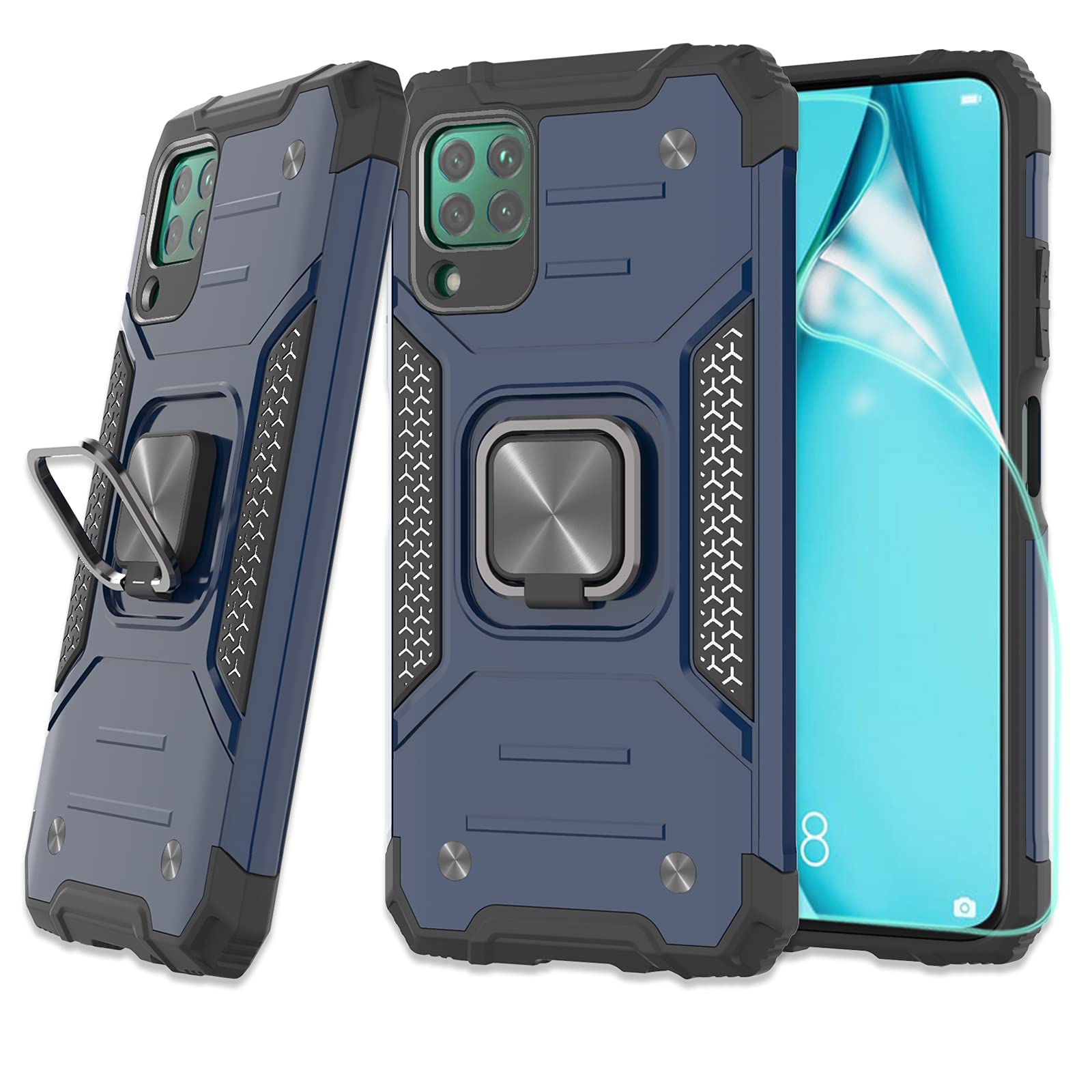 ZingCon Compatible for Huawei P40 Lite Phone Case,Nova 6 SE/7I Case,[HD Screen Protector] Military Shockproof Protective Ring Kickstand Strengthen Corner Cover Fitting Magnetic Car Mount-Blue