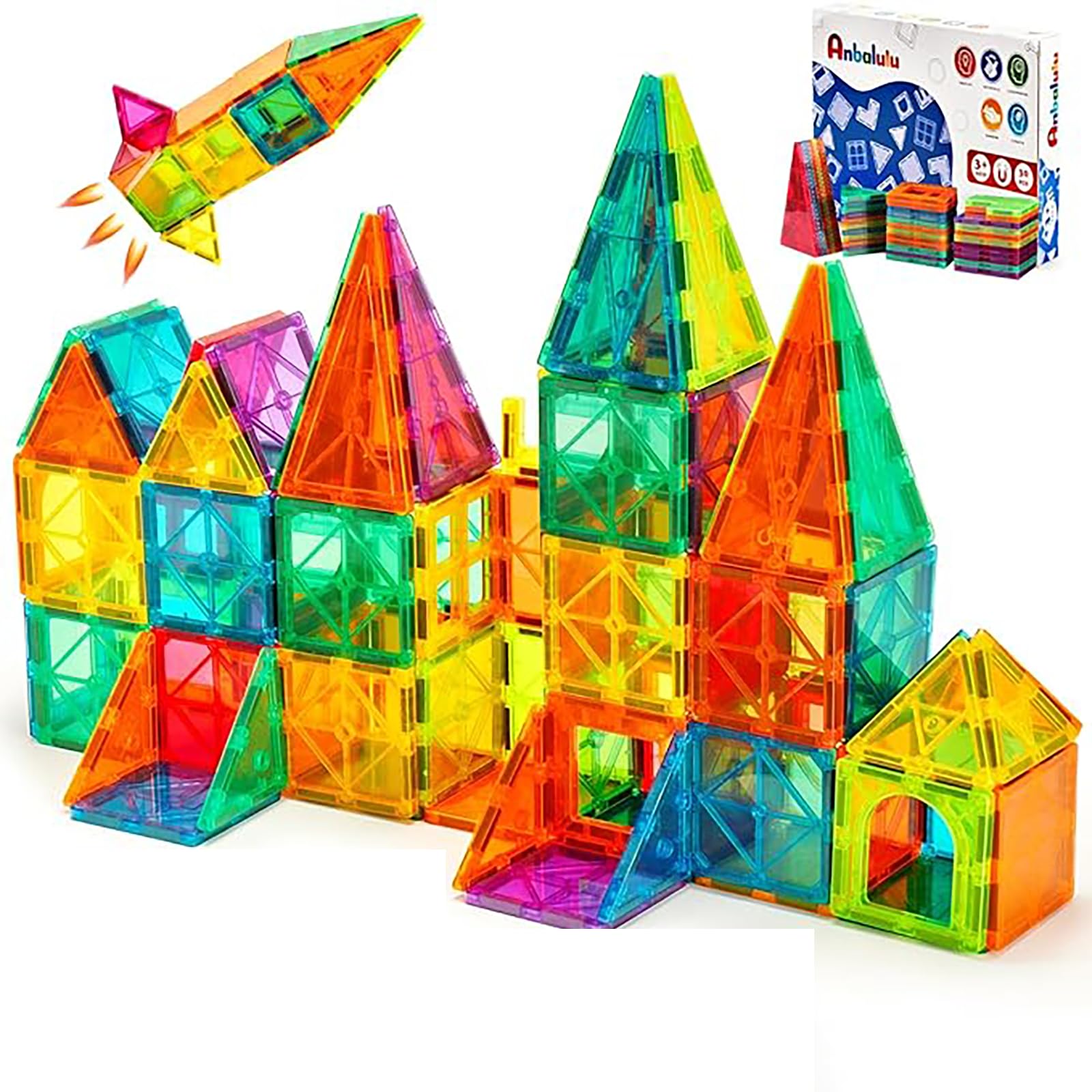 Anbalulu Magnetic Building Tiles,Magnetic Toys for Boys and Girls | Magnetic Assembly Set, Magnetic Building Blocks, 3D Stereo STEM Stacking Toys