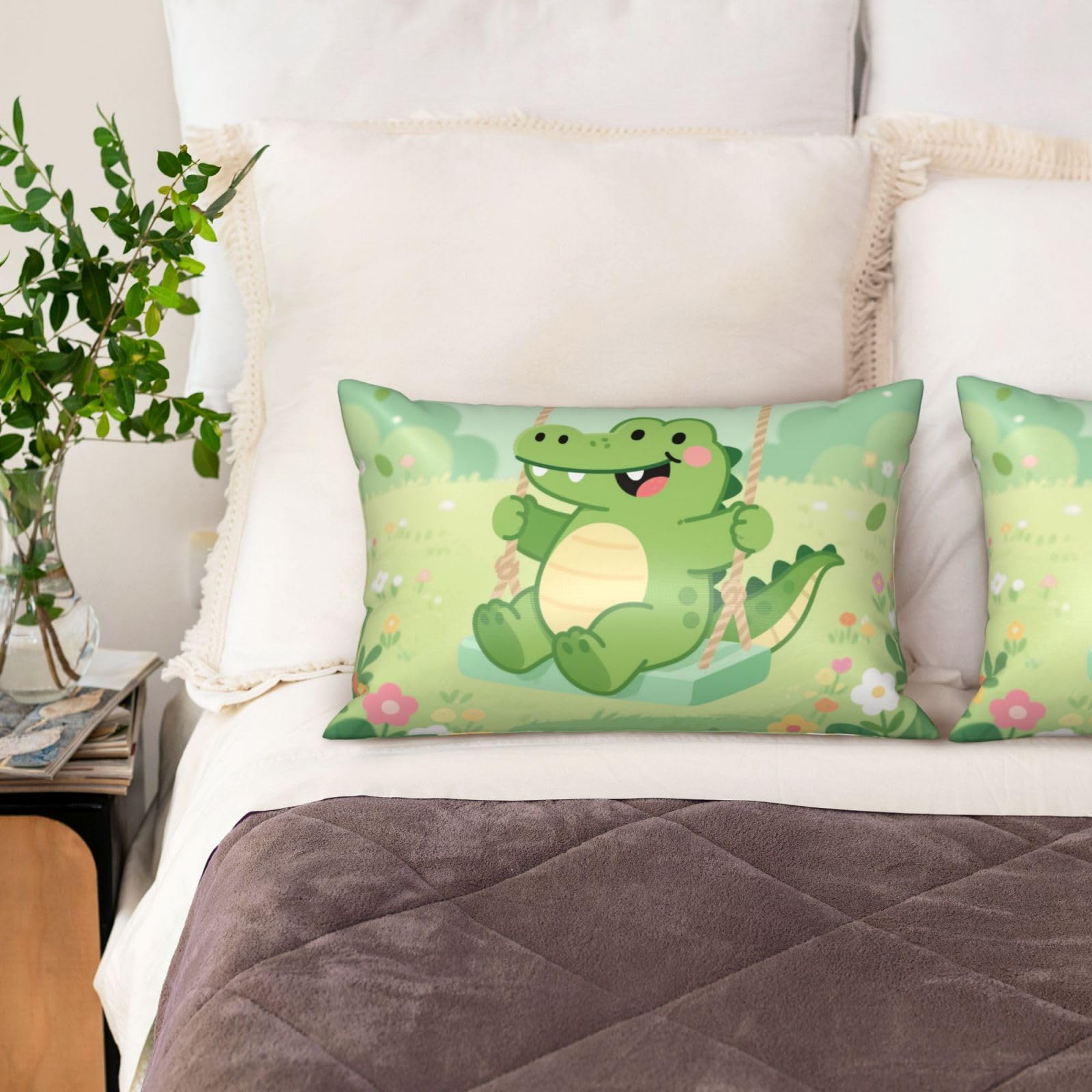 Alligator Satin Pillowcase for Hair and Skin Set of 2,Ultra Smooth Soft Breathable Cooling Pillow Cases Queen Size 20x30 Inch Bed Pillowcovers with Hidden Zipper Cushion Case Gifts for Women Men