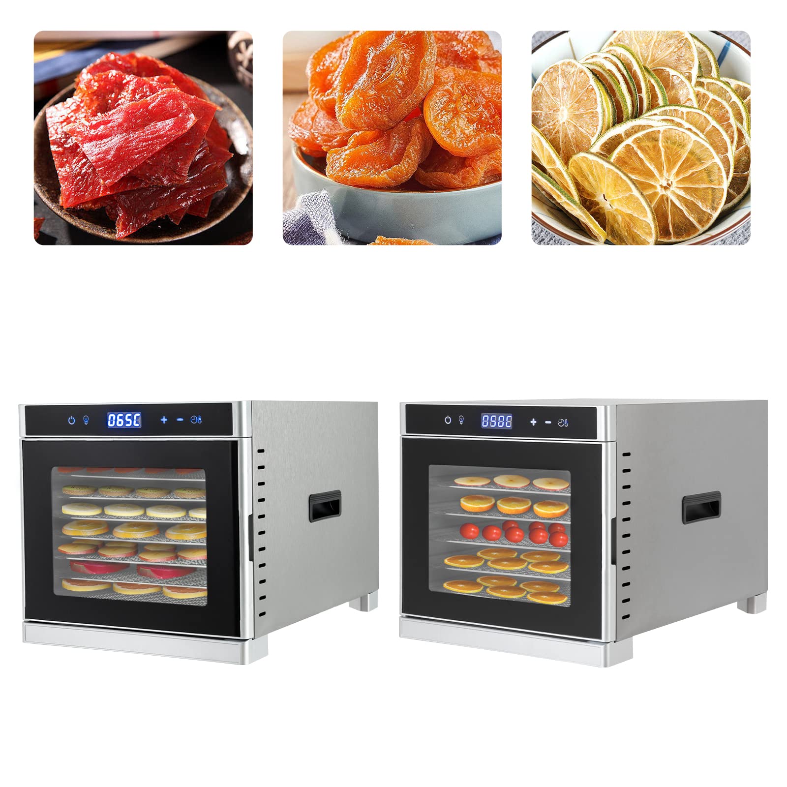 Deshidratador de alimentos de acero inoxidable de 8 pisos con pantalla táctil LCD, 700 W, secador de frutas con temporizador y regulación de temperatura para familias, jardineros, deportistas