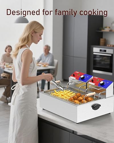 Miniatura 7 de Freidora comercial Freidora eléctrica de 22 L con cesta de 10 L, freidora comercial con cesta (3 unidades), freidora de encimera de acero