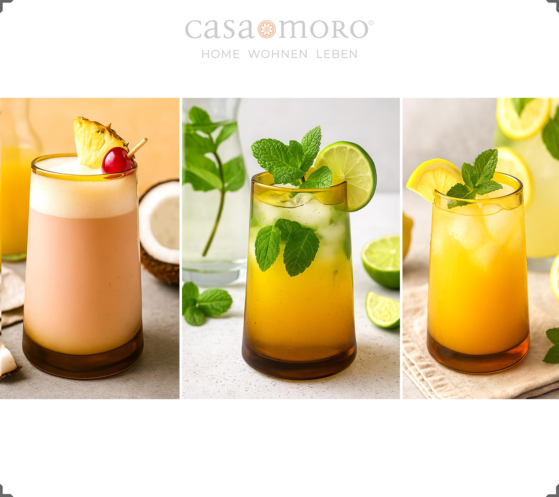 Casa Moro Zestaw szklanek do kawy mrożonej – szklanki do long drinków, koktajli, latte macchiato, szklanki deserowe, 4 sztuki, brązowe