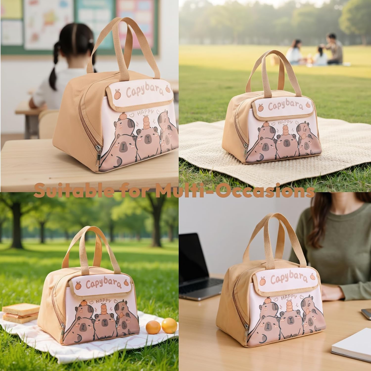 Capybara Lunch Box for Women Men, Insulated Lunch Bag, Reusable Leakproof Compact LunchBox, Multi-Pockets Cute Lunch Tote for Work Picnic Travel or Gifts,10L thumbnail