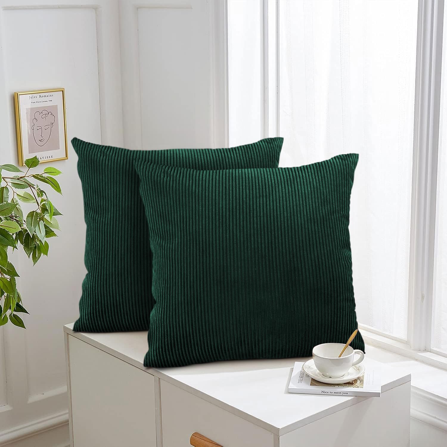Aspire Homeware Emerald Cushions with Covers Included 45 x 45 cm Pack of 2 (2-Cushion Covers, 2-Inserts) with Invisible Zipper Pattern Cushion for Home Décor, Bedroom & Sofa (18x18 Inchs)