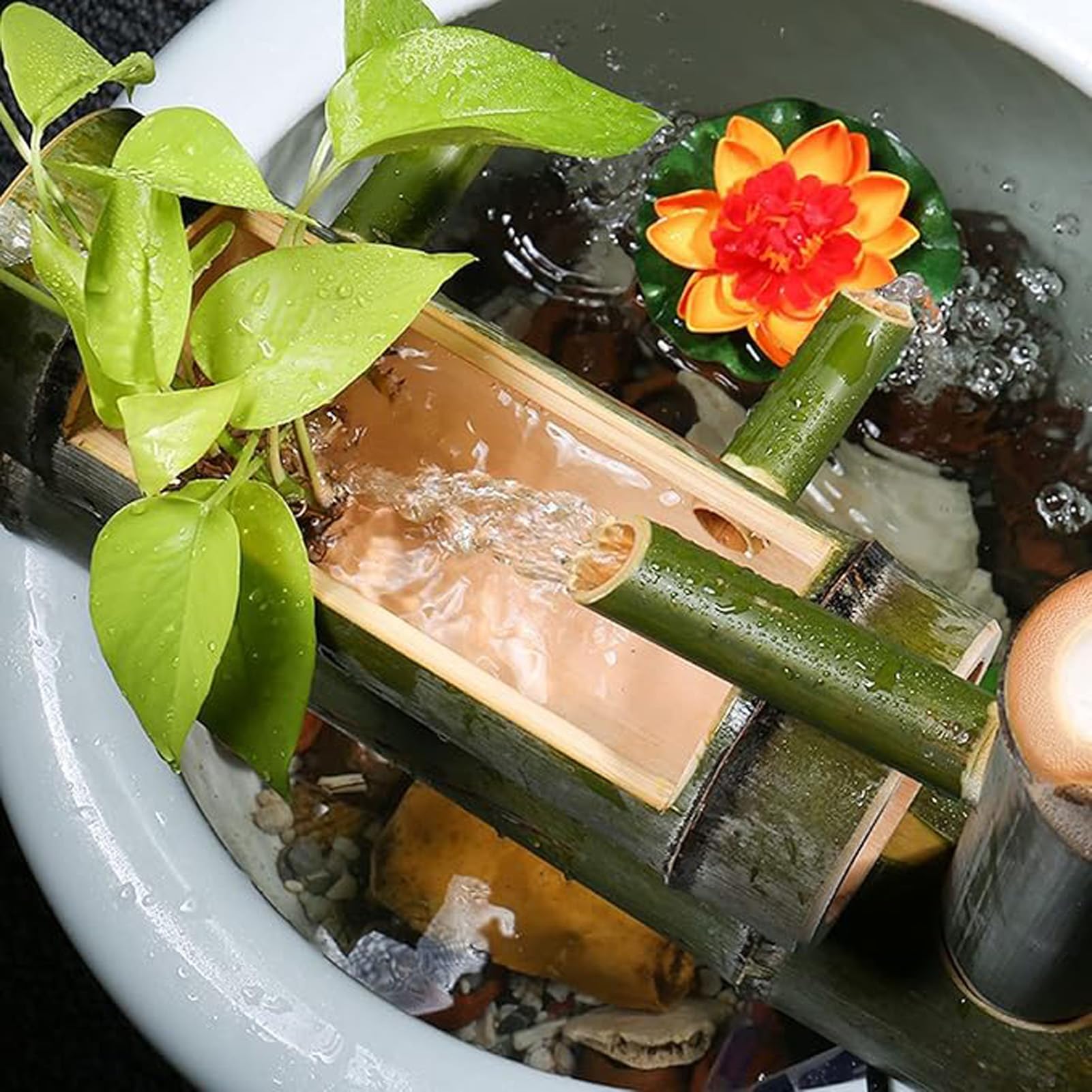 Ręcznie wykonany zestaw fontanny bambusowej z pompką Zen Feng Shui funkcja wody do ogrodu na zewnątrz patio staw balkon akwarium relaksujący obieg wodospad dekoracja