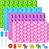 4 PCS Silicone Gummy Candy Molds with 2 Droppers, Mini Sized Non-stick Jello Molds for Hard Candies, Fruit Snacks, Chocolates (Heart, Bear, Dinosaur, Donut Shaped)