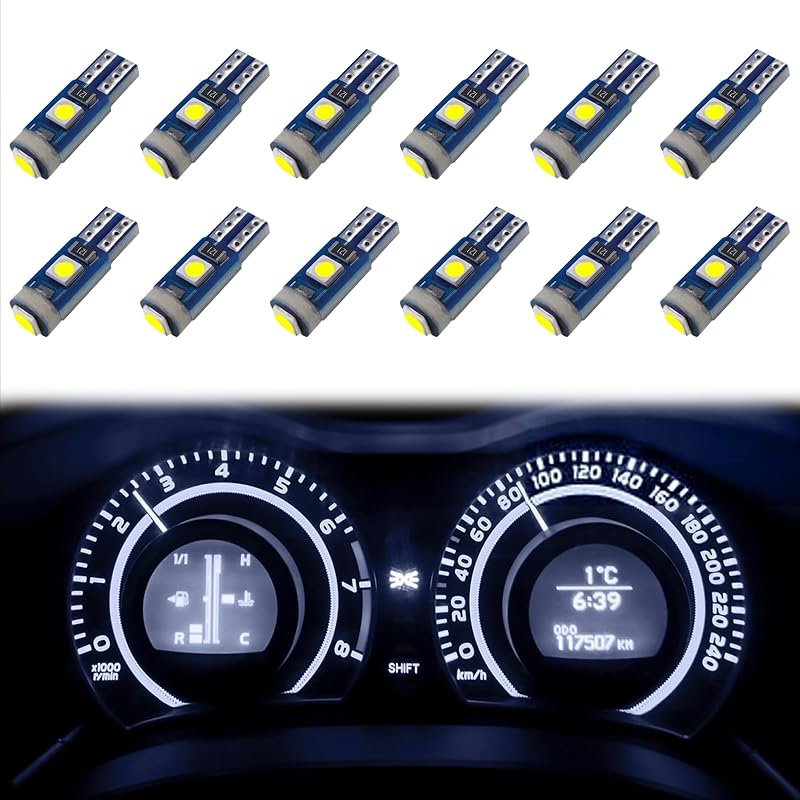 Lâmpadas LED T5 para painel automotivo ecocstm 3030 SMD, 12 V, 6000 K – 12 unidades