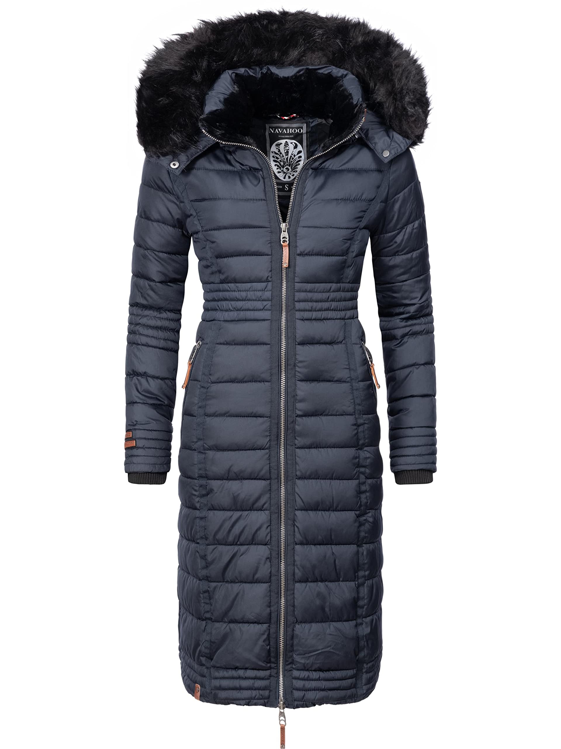 Navahoo Women's Blue Umay Winter Coat, Warm Quilted Coat, Long, With Hood, Xs–Xxl, S