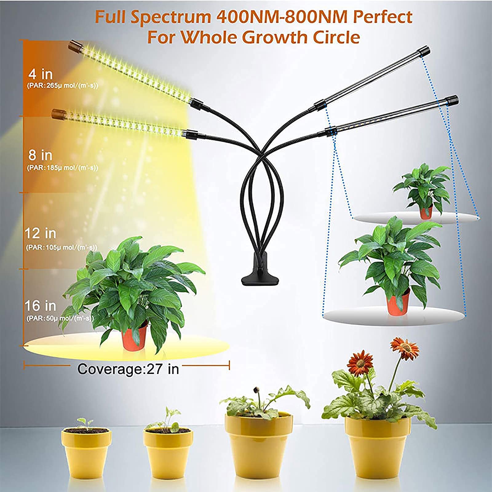 Lampe de croissance à 80 LED à spectre complet avec col de cygne réglable, luminosité à intensité variable, minuterie pour jardinage en intérieur, semis, plantes grasses