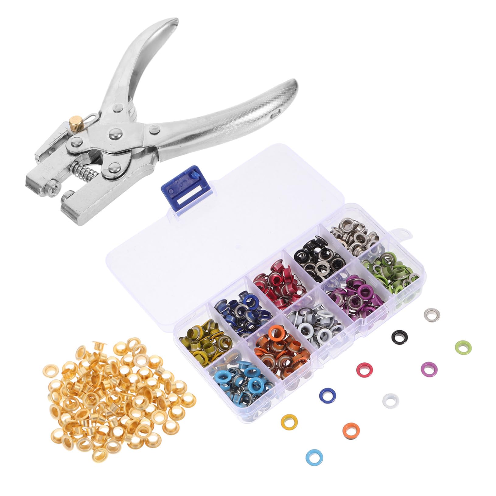 LIFKOME Kit di Pinza per Occhielli in Ferro, con Scatola di Conservazione, Design Leggero e Portatile, per Teloni e Striscioni