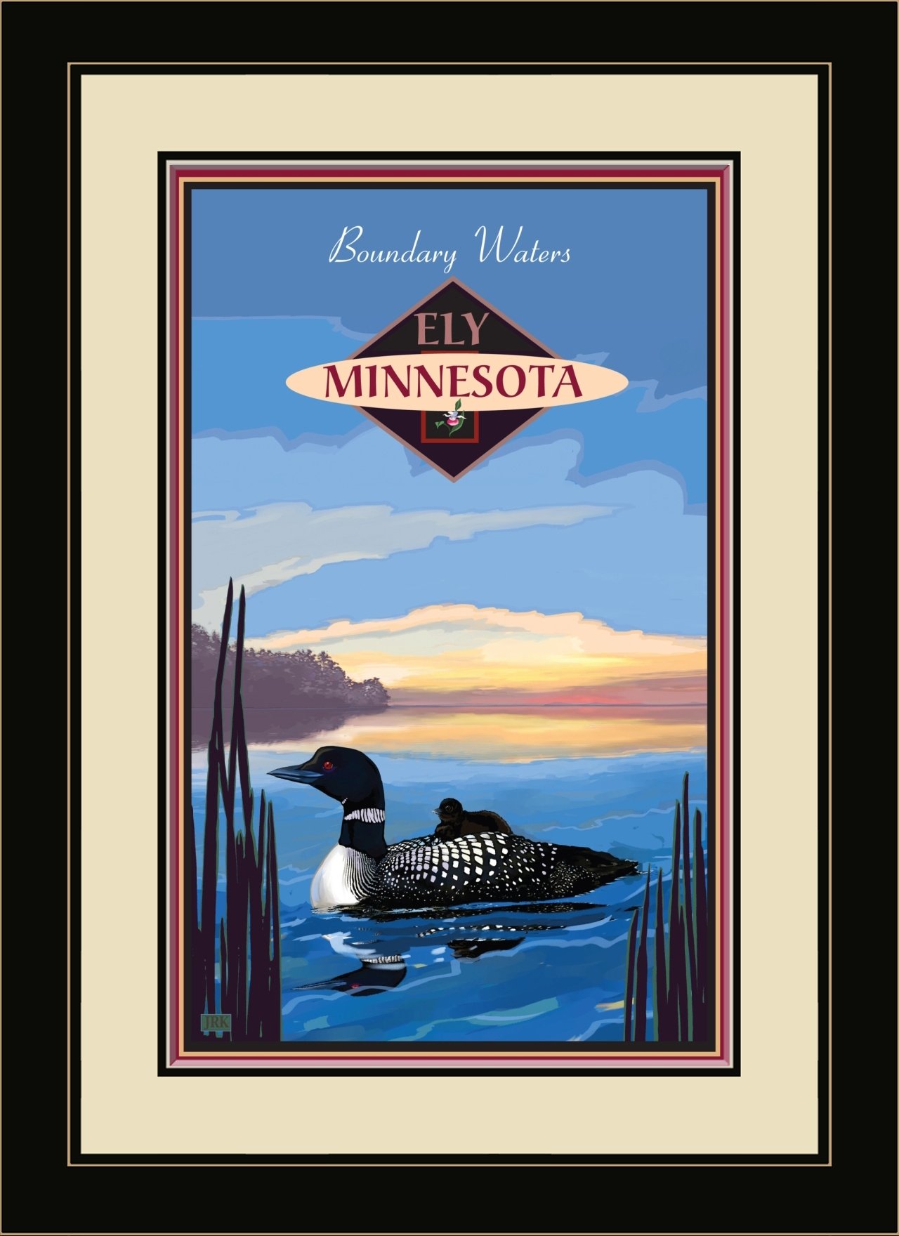 Northwest Art Mall JK-1844 MFGDM LOO Boundary Waters Ely Minnesota Loon Framed Wall Art by Artist Joanne Kollman, 13 by 16-Inch
