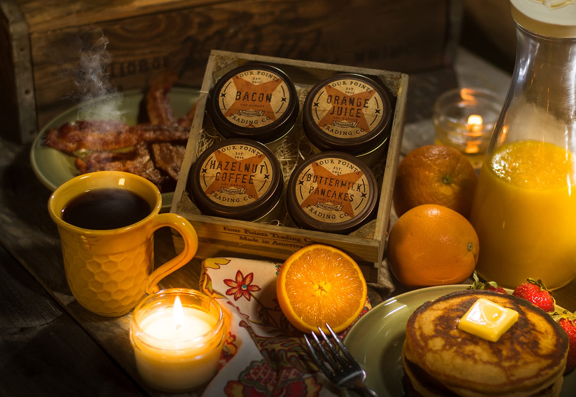 Sunday Morning Scented Candle Gift Box - Soy Candle, Aromatherapy Candle, Birthday Gifts for Women & Men, Wedding, Grandma, Mom, Teachers, and More - Coffee, Orange Juice, Pancake, & Bacon Candle Set