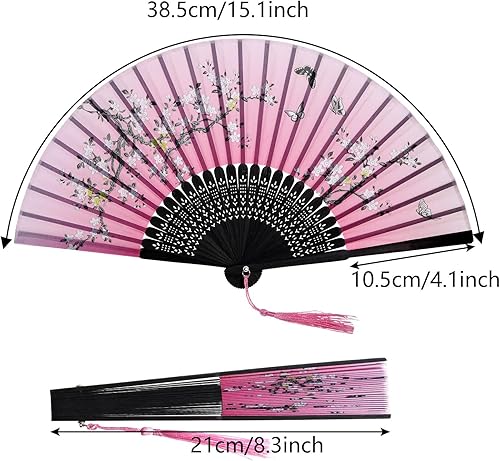 Miniatura 2 de YKYUASD 4 abanicos florales de mano para mujer, abanicos plegables de bambú de seda, plegables, estilo chino, japonés, patrón retro para bailar,