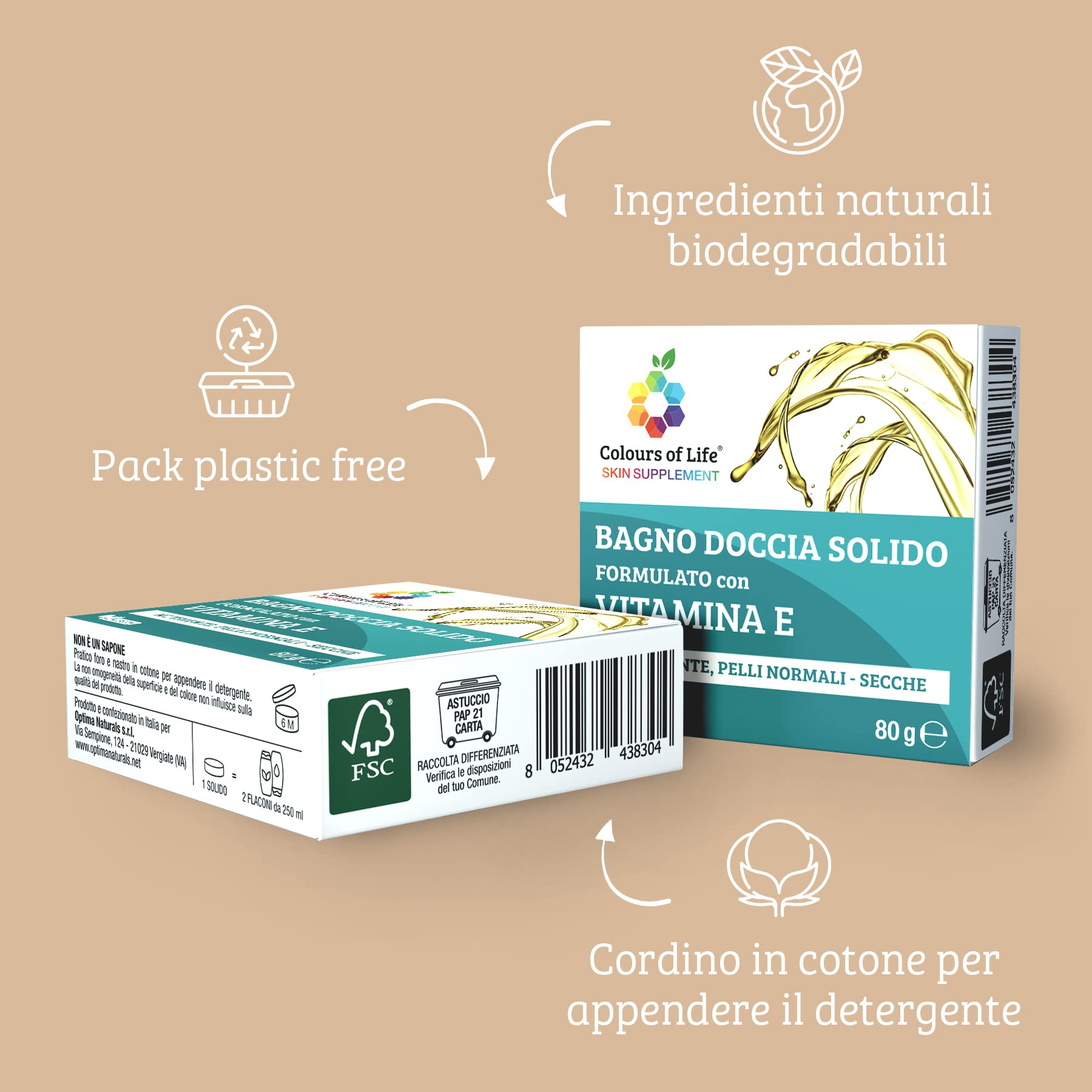 Colours of Life SKIN SUPPLEMENT - Bagno doccia solido VITAMINA E, 80 g