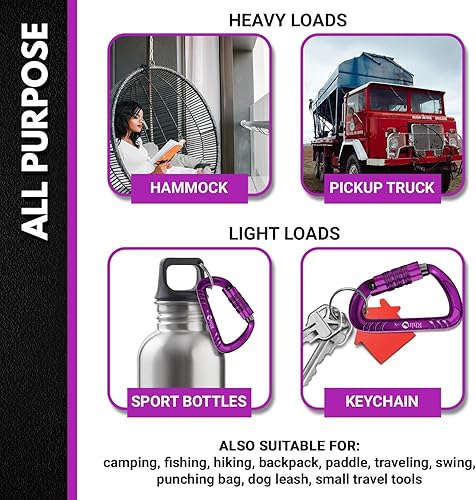 Vista 122 de 12kN (2697 lbs) Heavy Duty Carabiner Clips, for Securing Pets, Outdoor, Camping, Hiking, Hammock, Dog Leash Harness, Keychains