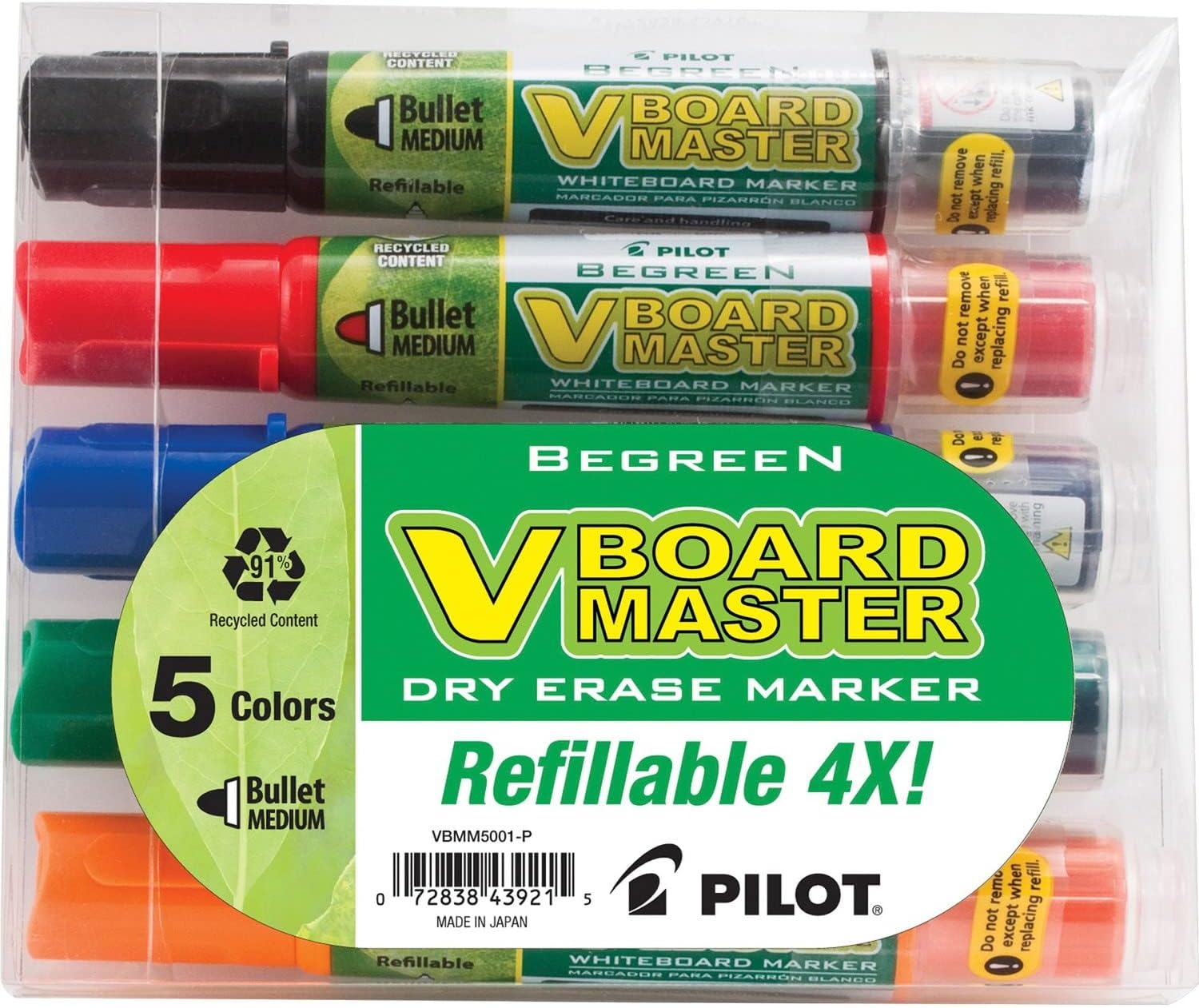 PilotCorporation 43921 Whiteboard Marker, Refillable, Medium Bullet Pouch, Ast