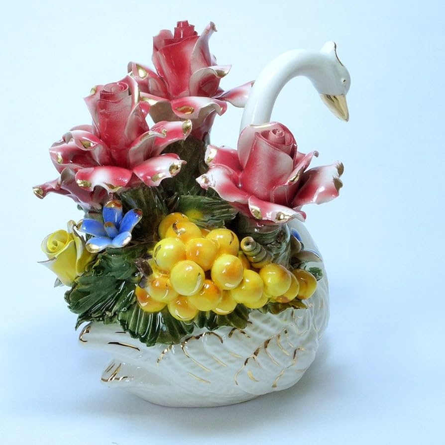 イタリア製　陶器　陶花　スワン　白鳥　薔薇 イタリア製 陶器 陶花 スワン 白鳥 薔薇 【公式通販】