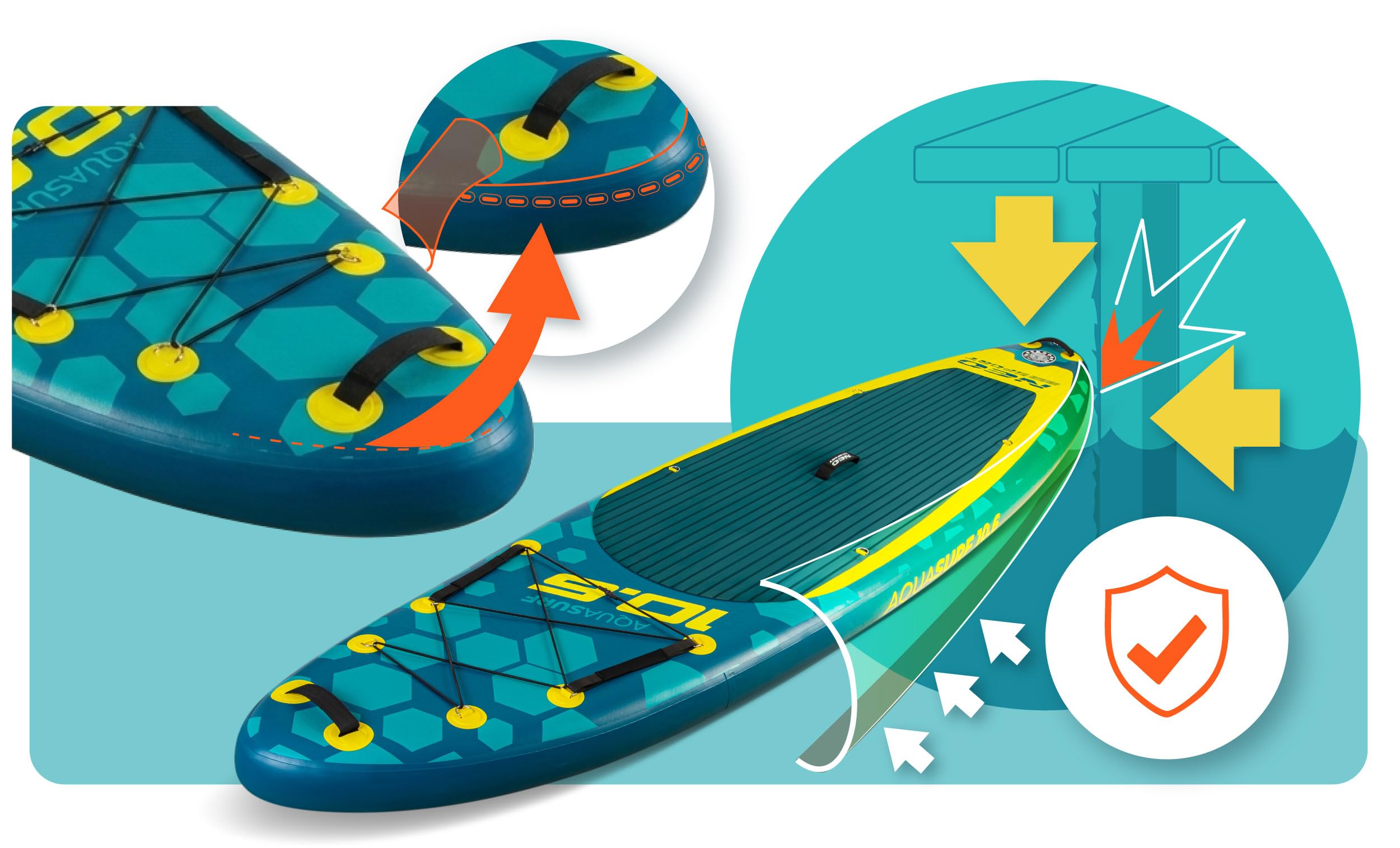 Neo-Sport Stand Up Paddle Board - SUP Aufblasbar Set - 320 cm - Mit Zubehör Handpumpe Paddel Leash Rucksack - Aquasurf 10.6 - Braun