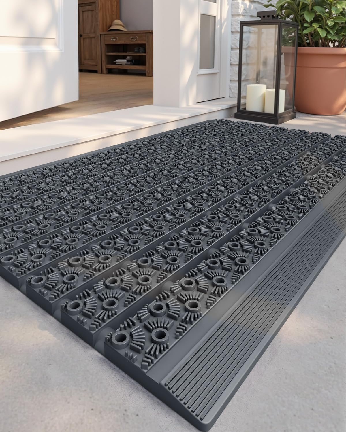 Color&Geometry Outdoor Mats for Front Door All Weather, 19"x30" Non Slip Low Pile Outside Door Mats, Dirt Trapping Waterproof Doormat Entrance, Grey