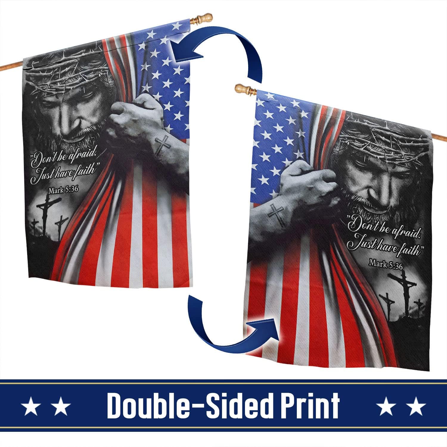 Flagwix Christian Cross American Flag - 30x40 inch Outdoor Flag Banners Decor For Outside, House Flags, Double Sided Canvas Fabric, USA Patriotic Decorations Independence Day July 4th, Religious,