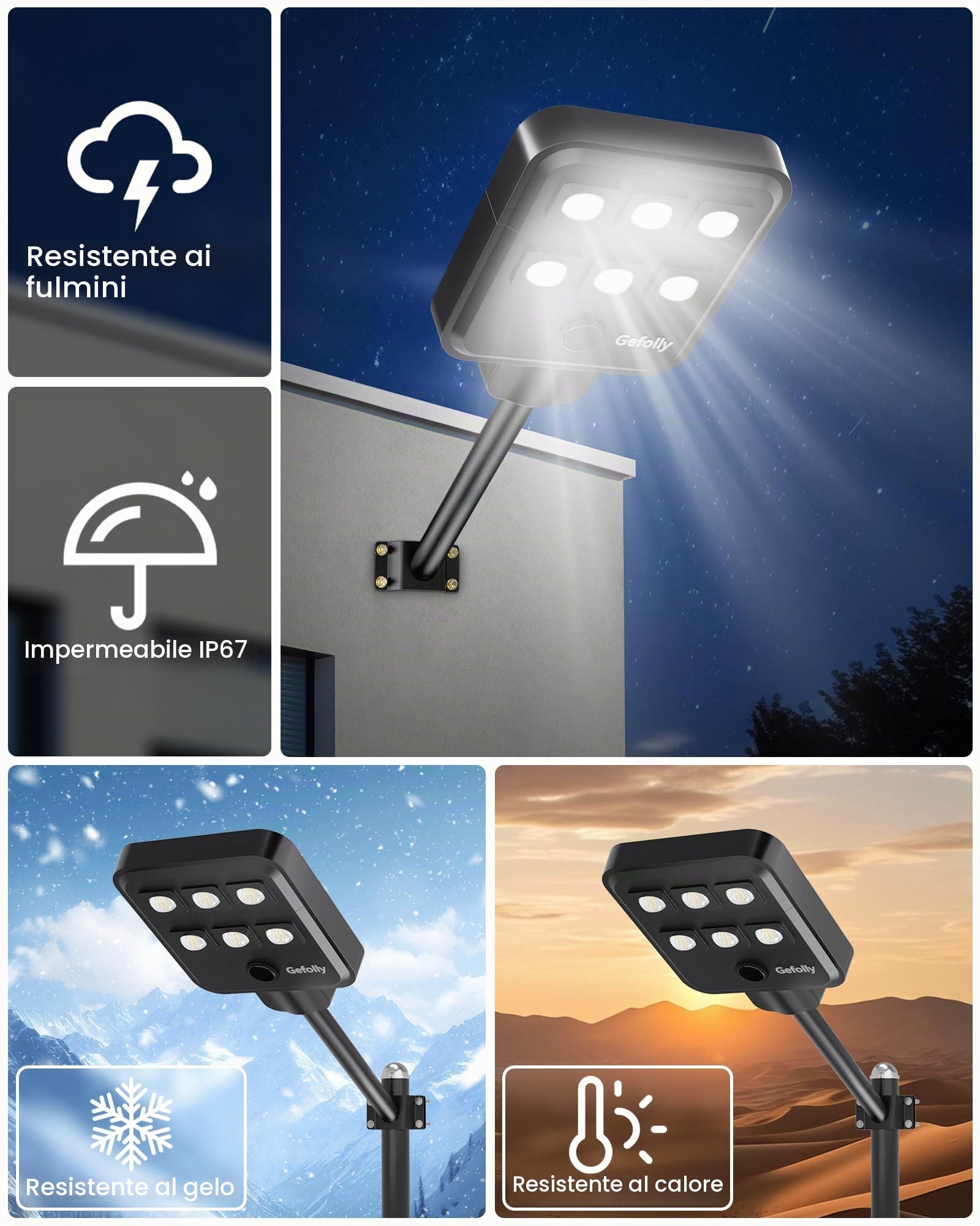 Gefolly G-5000W Lampione Solare Led Esterno con Telecomando, IP67 Impermeabile Lampioni Solari con Sensore di Movimento, 6500K Lampioni da Giardino Esterno per Garage Strada