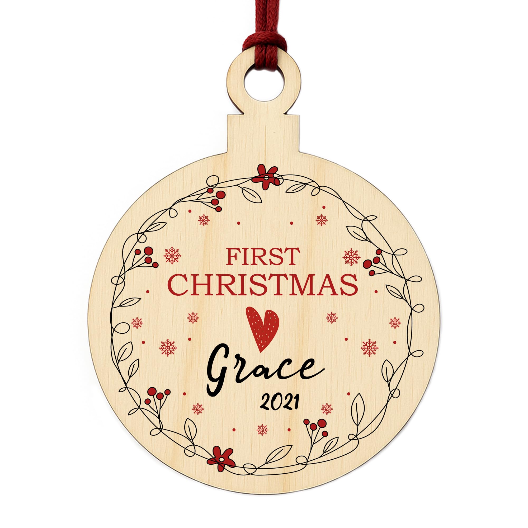 Babys 1st First Christmas Bauble Personalised Wood Hanging Tree Decoration