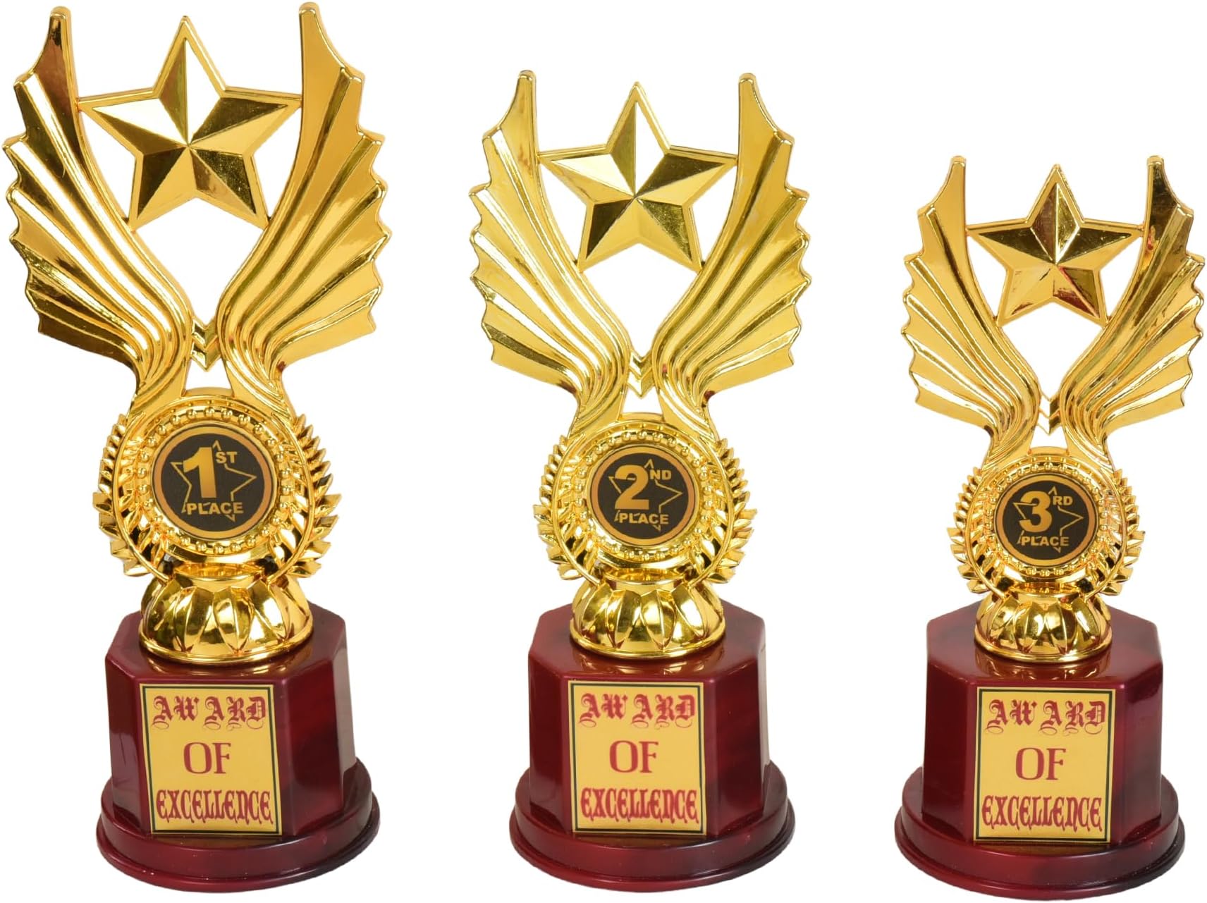 Victory Single Star 1st 2nd 3rd Trophy Set || Award of Excellence for top 3 (9.5"/8.5"/7.5"- Golden)